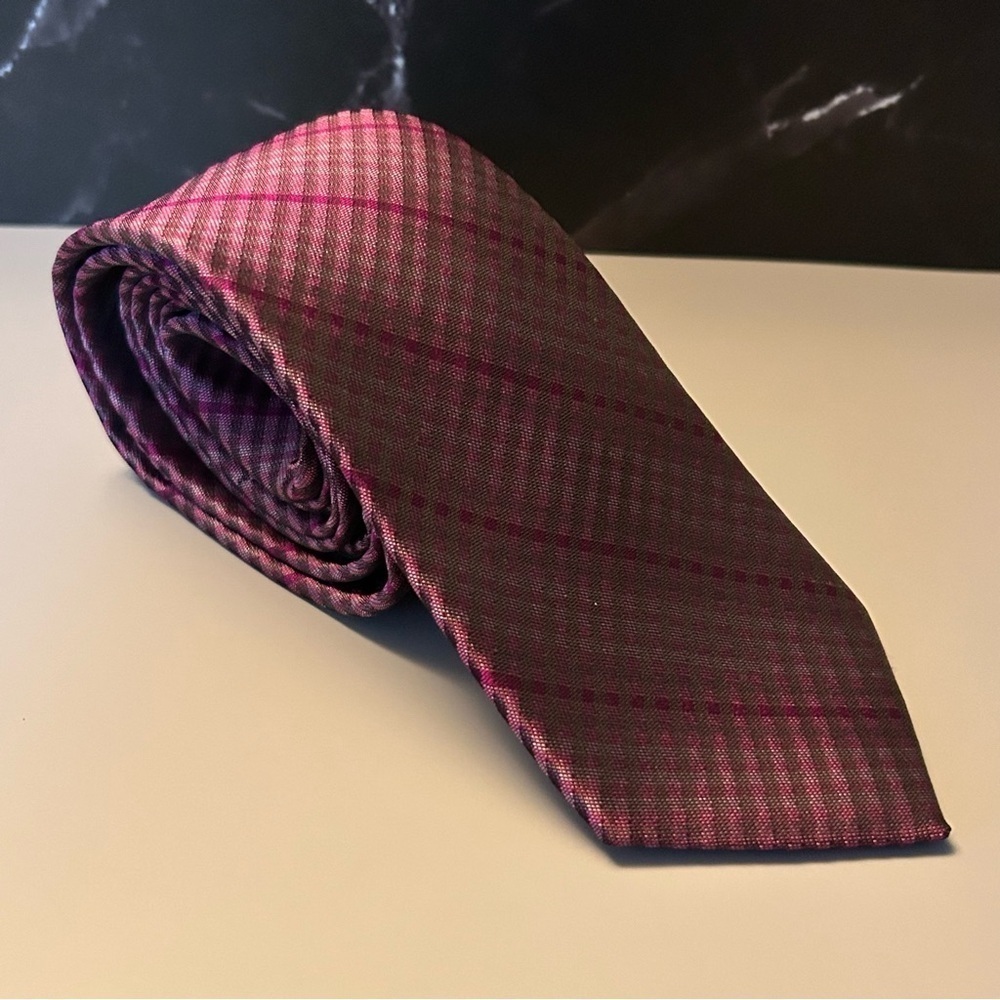 14th & Union Dark Pink and Gray Plaid 60” Tie